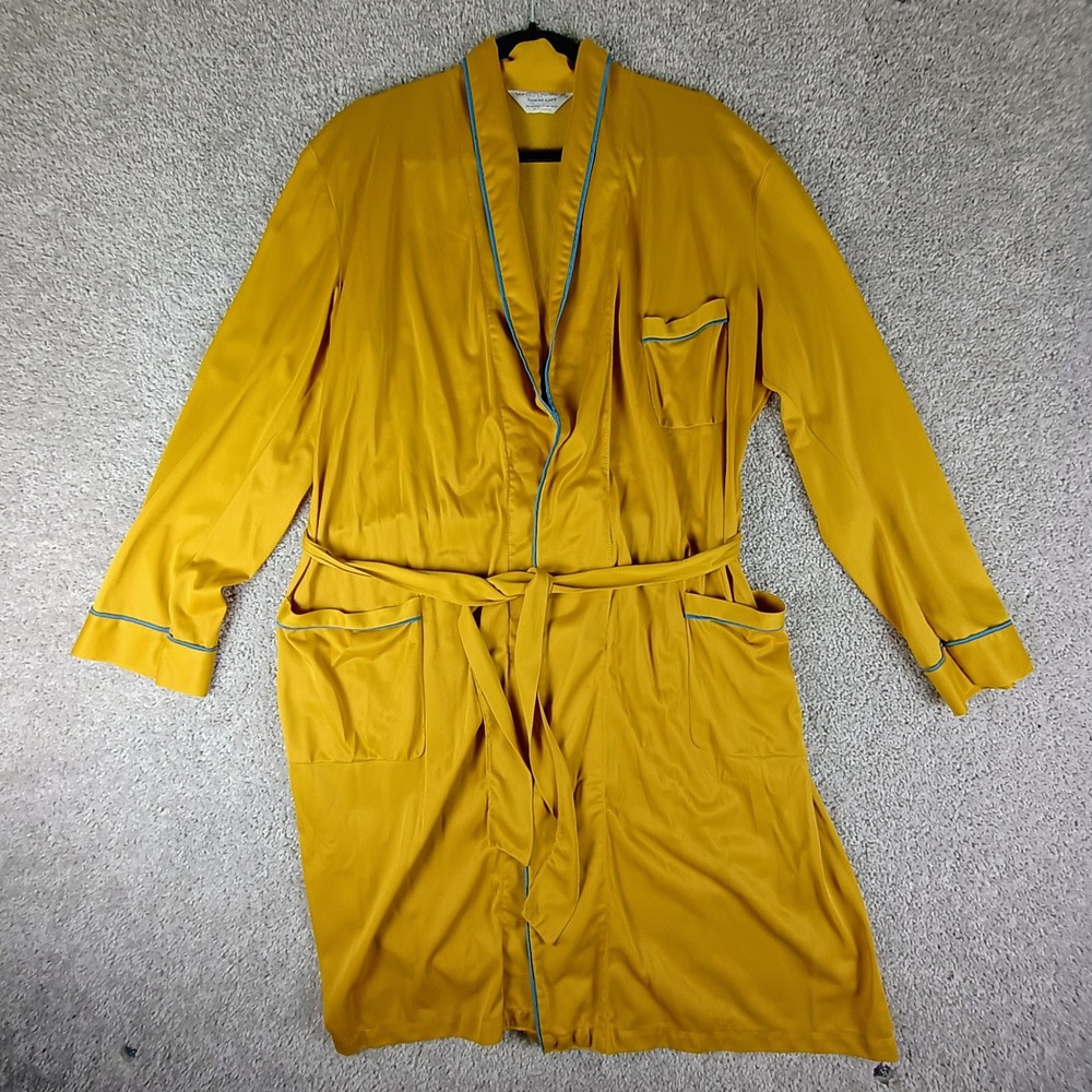 Vintage Towncraft JCPenney Mens Robe Mustard Yellow Antron Nylon Tricot Medium